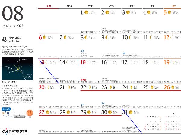 2023년 8월의 천문력