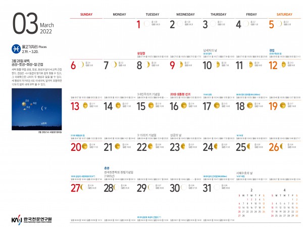 2022년 3월 천문력